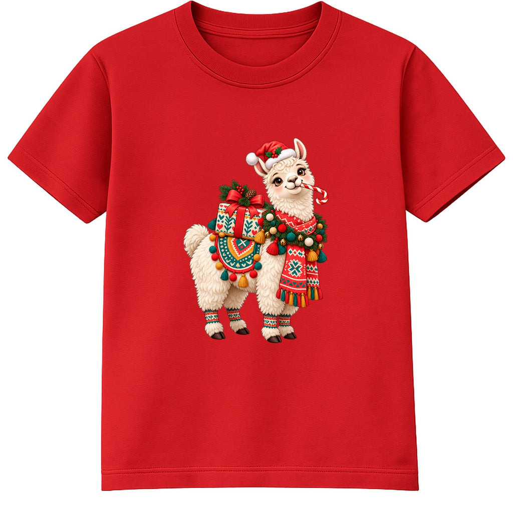Festive Llama kids Christmas t-shirt - Red