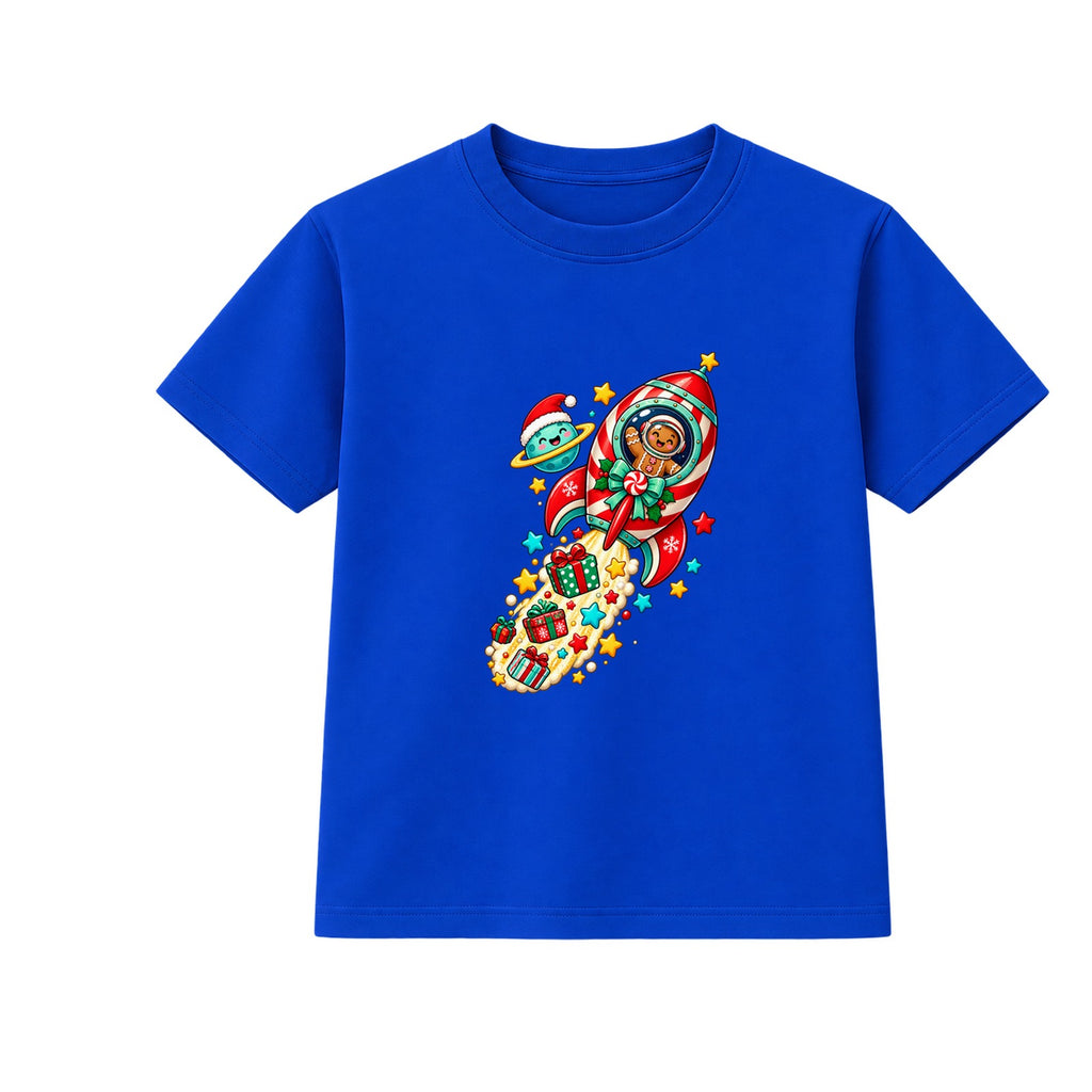 Gingerbread Rocket kids Christmas t-shirt - Blue