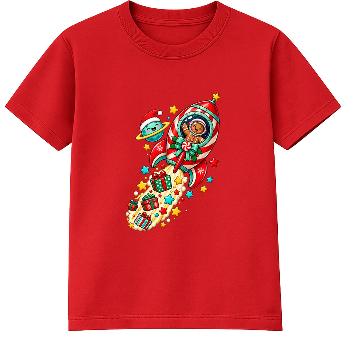 Gingerbread Rocket kids Christmas t-shirt - Red