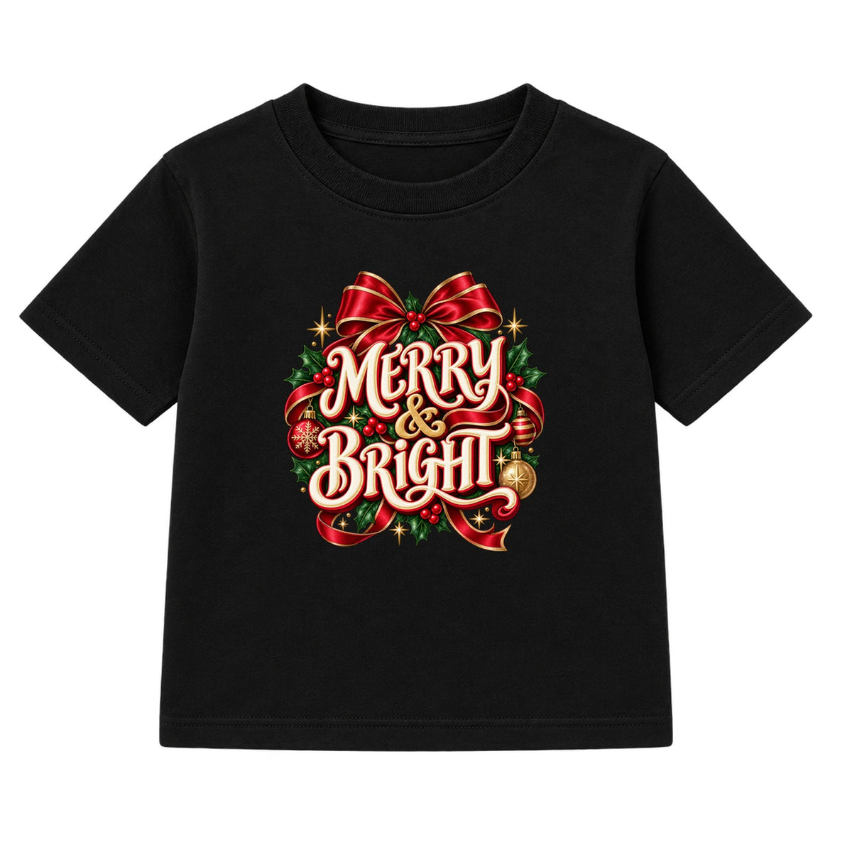 Merry & Bright adult Christmas t-shirt - Black