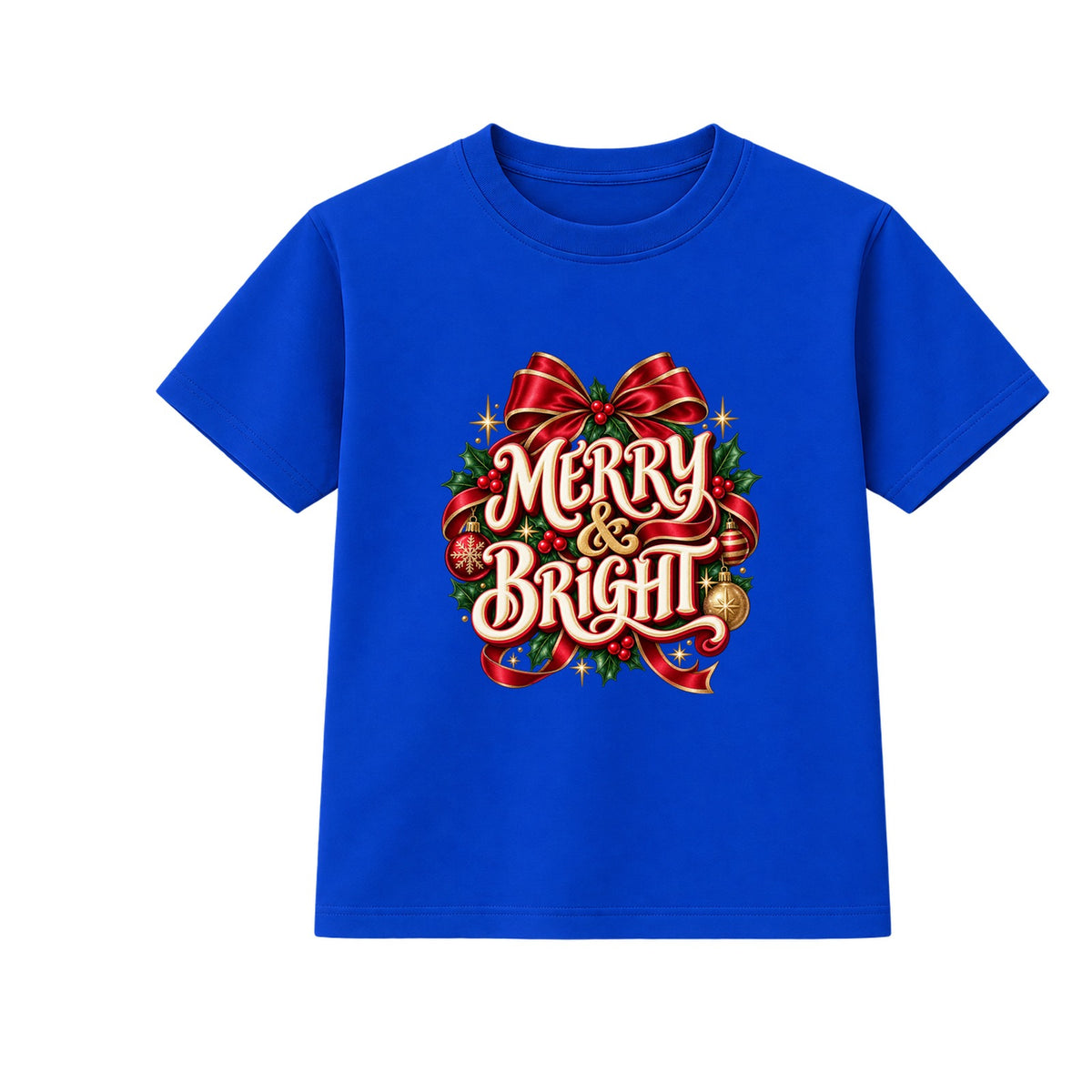 Merry & Bright adult Christmas t-shirt - Blue