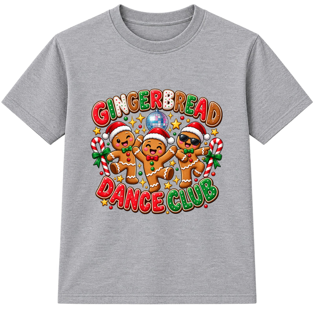 Gingerbread Dance Club kids Christmas t-shirt - Heather Grey
