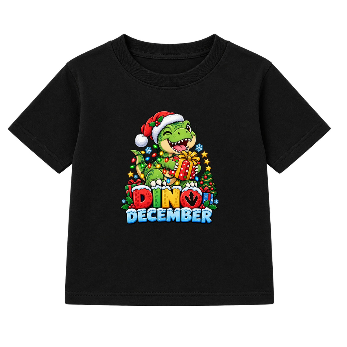 Dino December kids Christmas t-shirt - Black