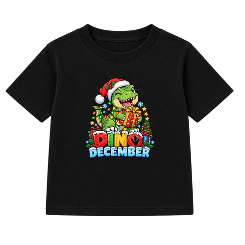 Dino December kids Christmas t-shirt - Black