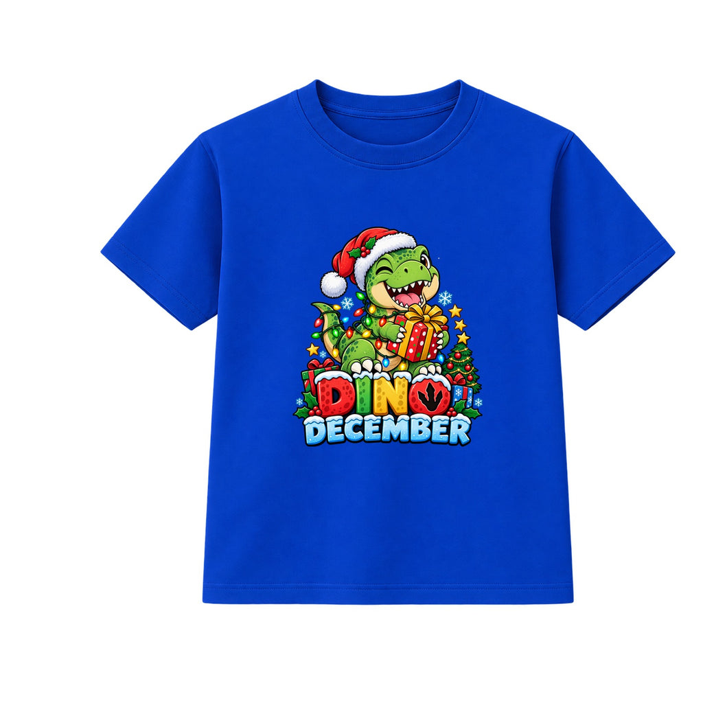 Dino December kids Christmas t-shirt - Blue