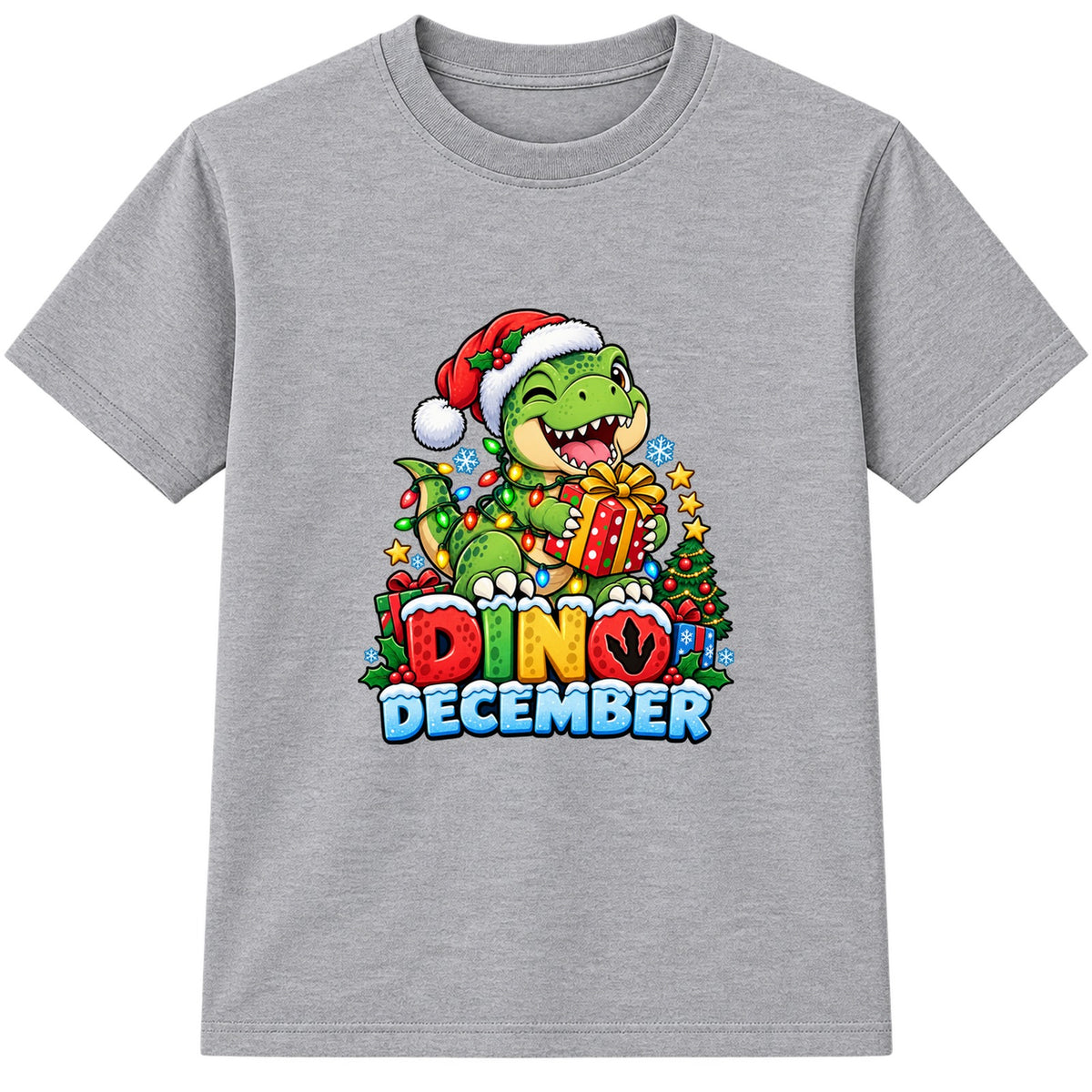 Dino December kids Christmas t-shirt - Heather Grey