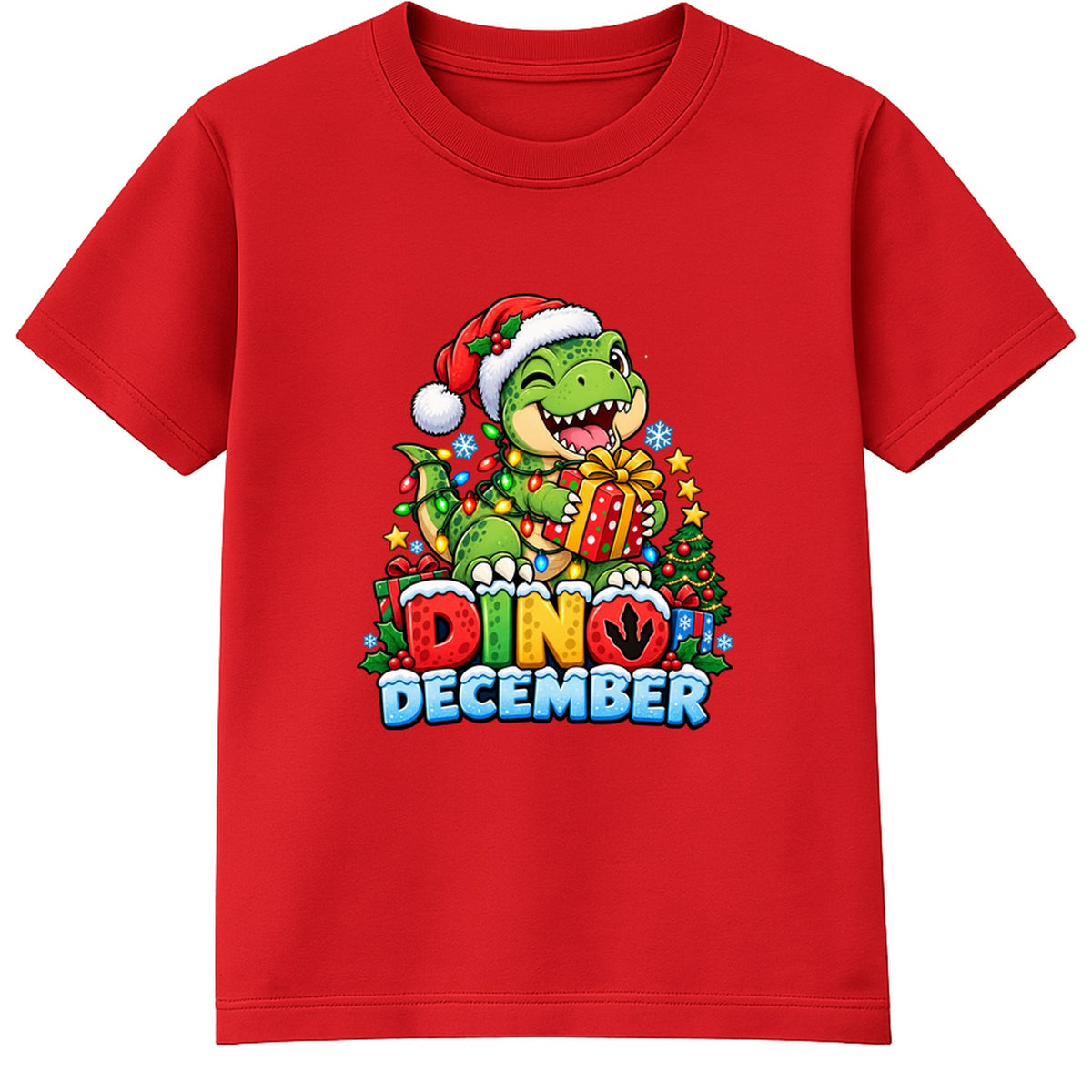 Dino December kids Christmas t-shirt - Red