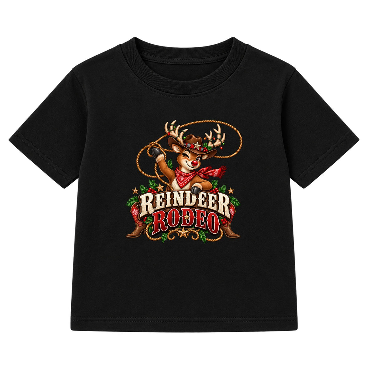 Reindeer Rodeo adult Christmas t-shirt - Black