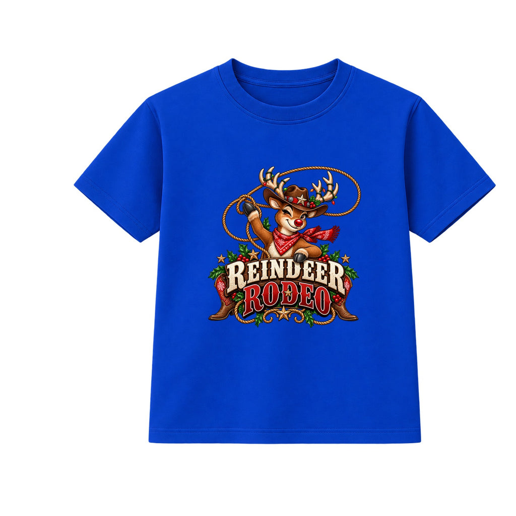 Reindeer Rodeo adult Christmas t-shirt - Blue