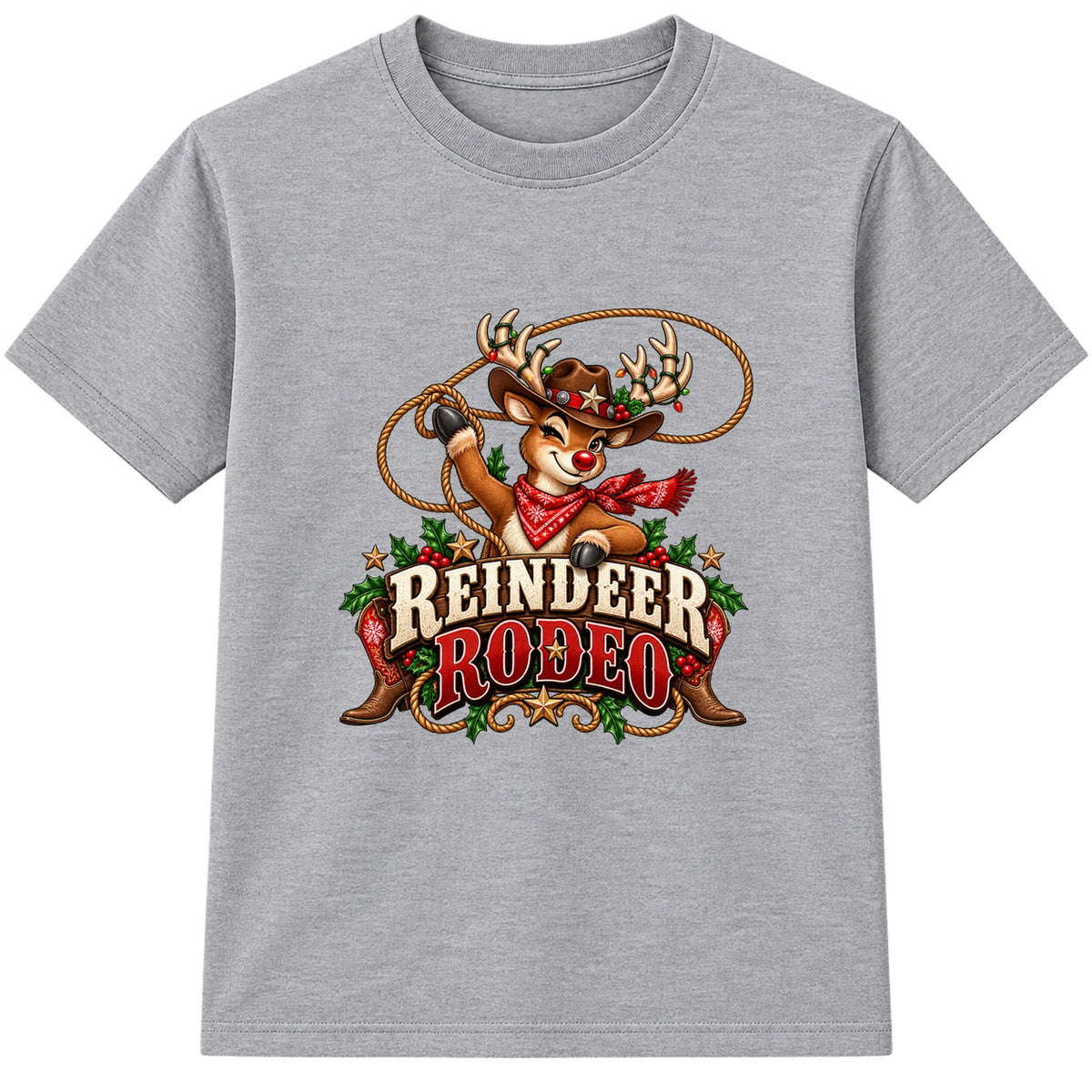 Reindeer Rodeo adult Christmas t-shirt - Heather Grey