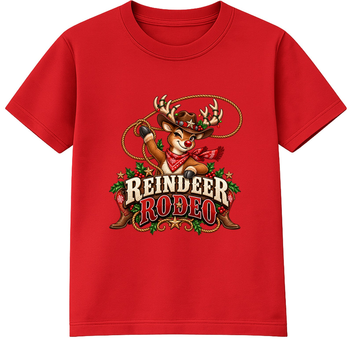 Reindeer Rodeo adult Christmas t-shirt - Red