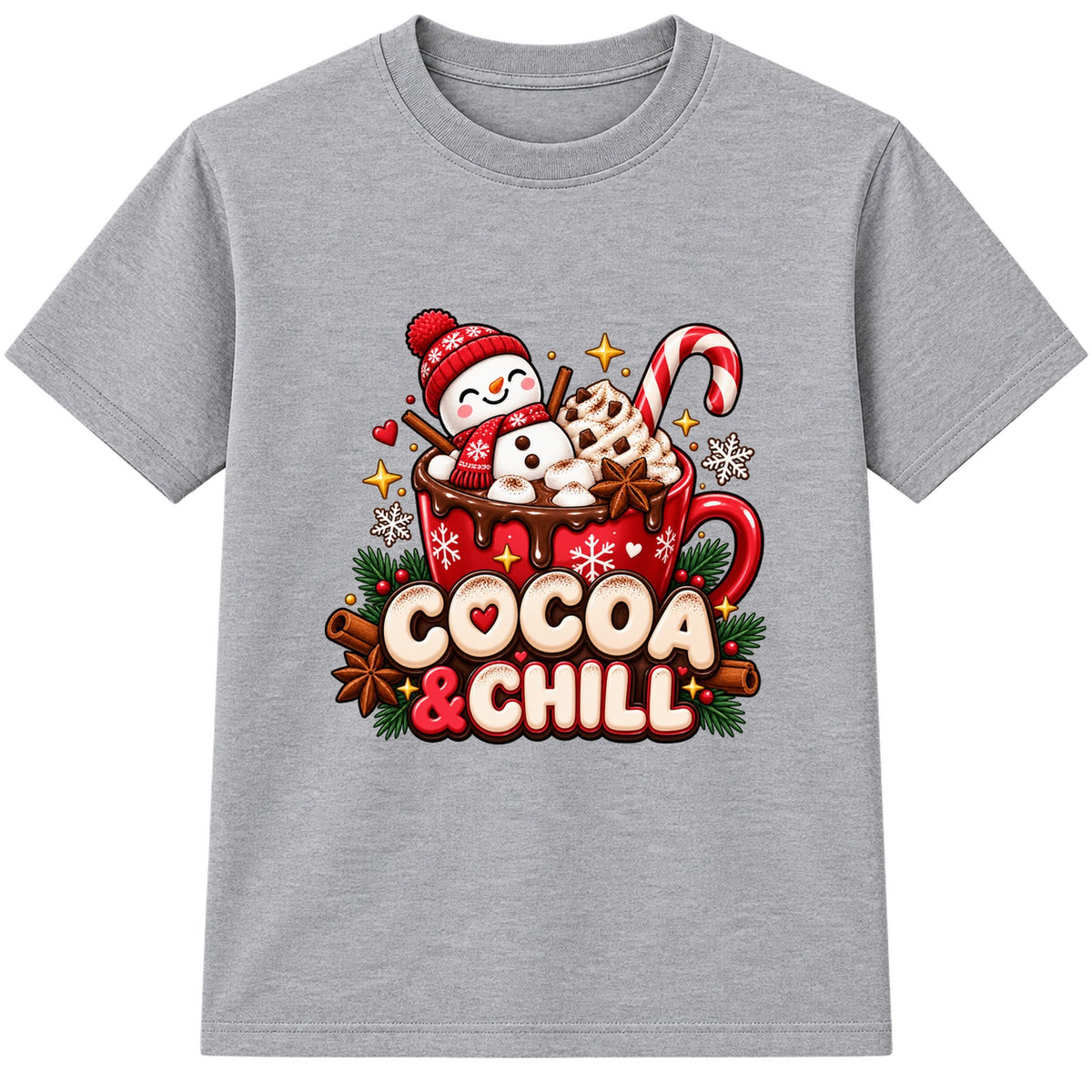 Cocoa & Chill kids Christmas t-shirt - Heather Grey