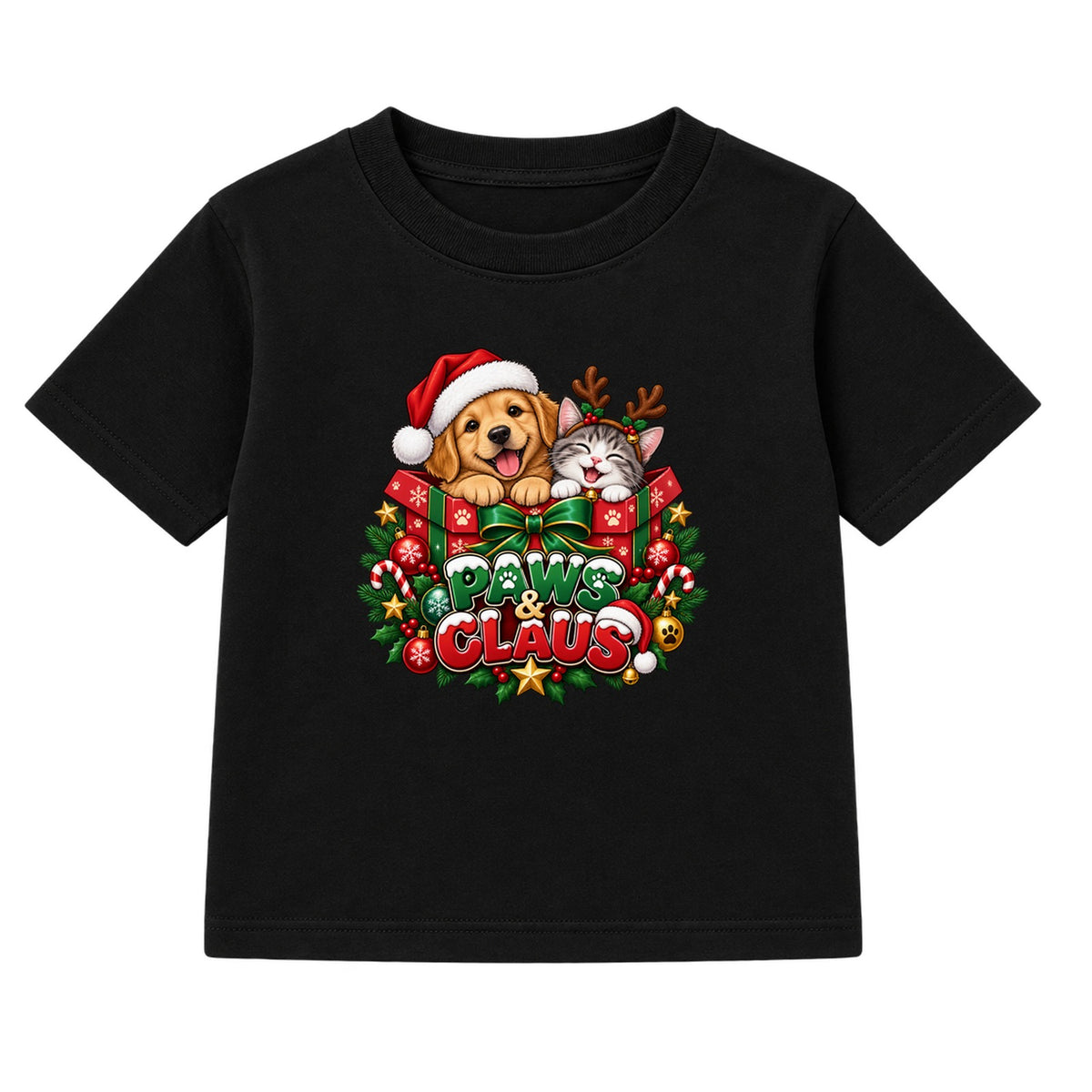 Paws & Claus kids Christmas t-shirt - Black