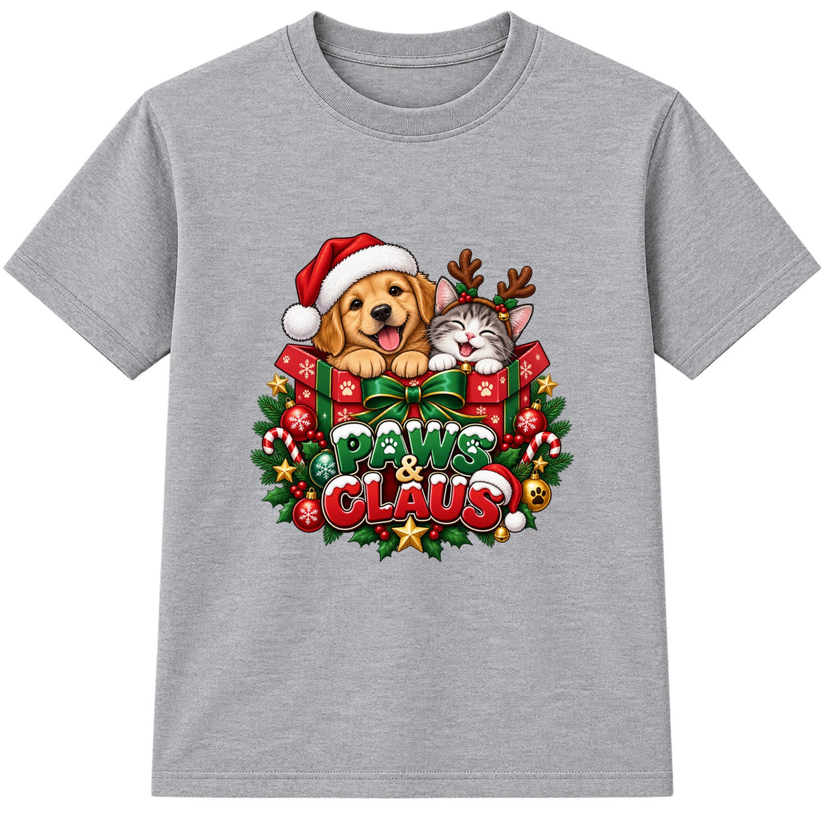 Paws & Claus kids Christmas t-shirt - Heather Grey