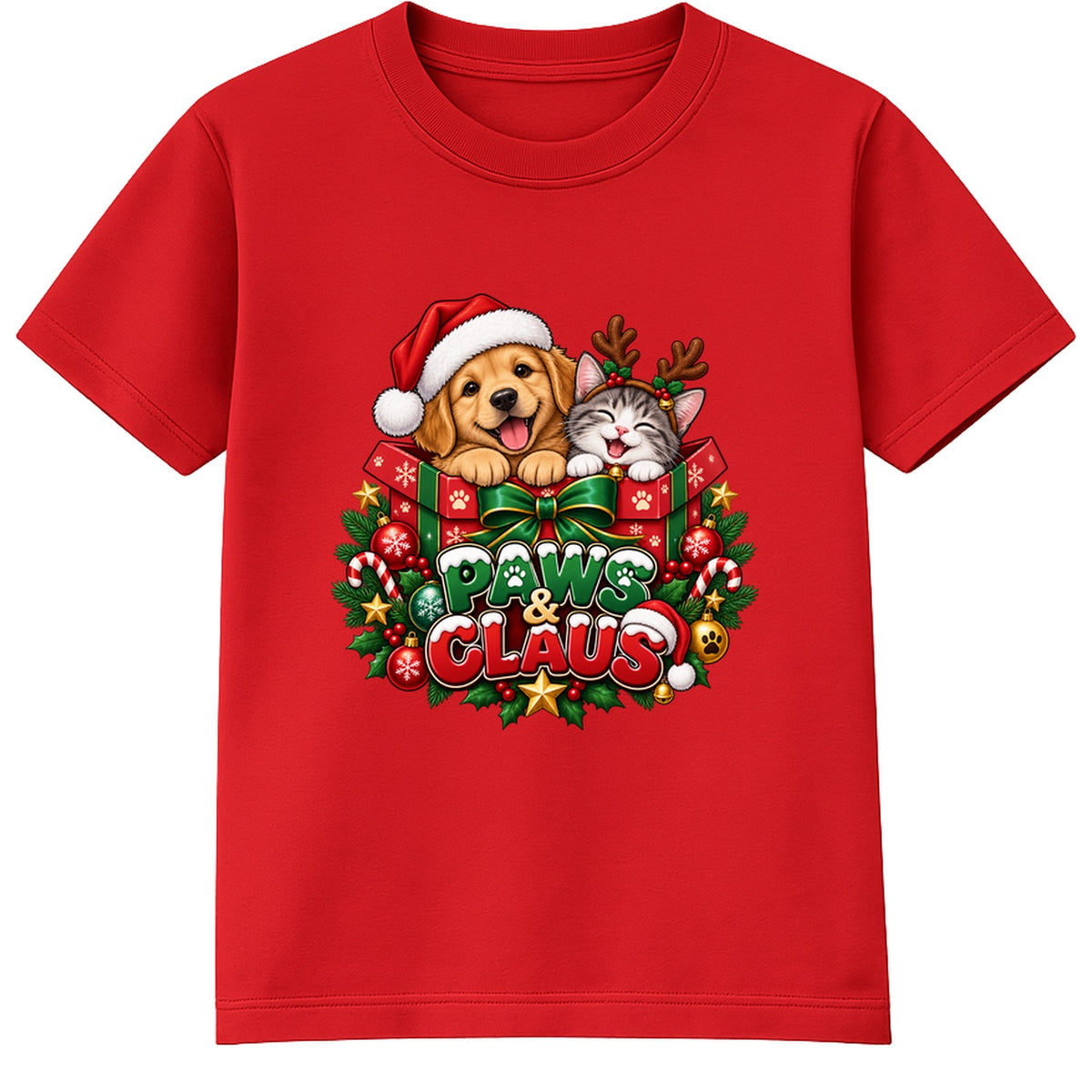 Paws & Claus kids Christmas t-shirt - Red