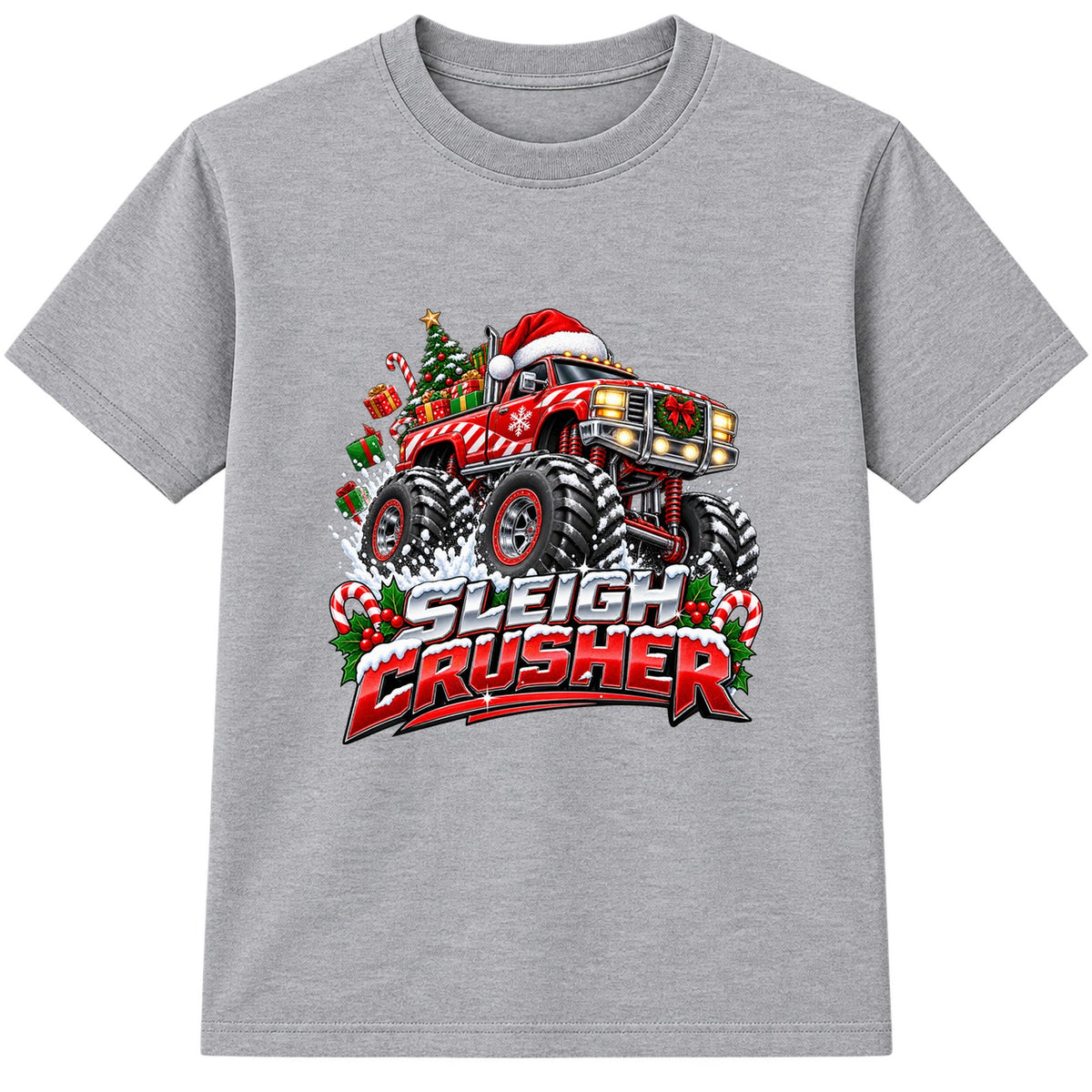 Sleigh Crusher adult Christmas t-shirt - Heather Grey