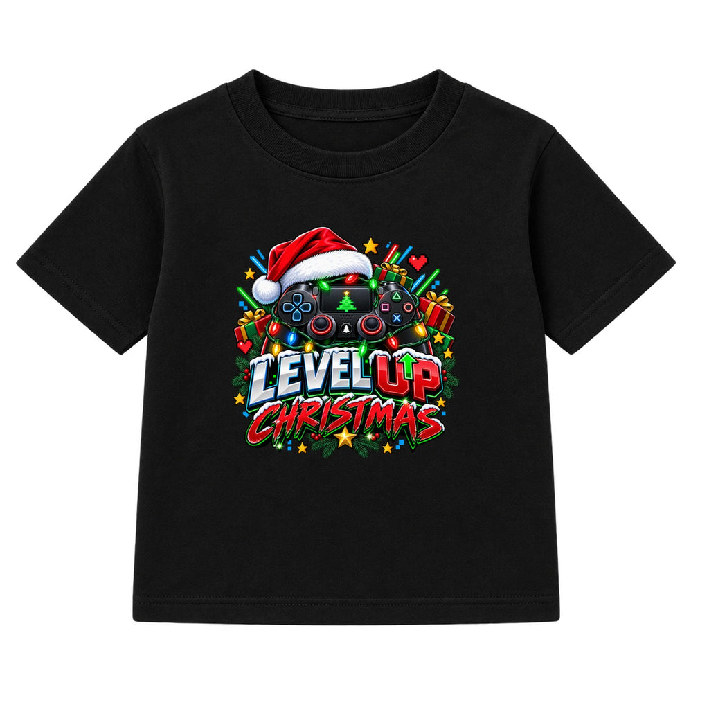 Level Up Christmas adult Christmas t-shirt - Black