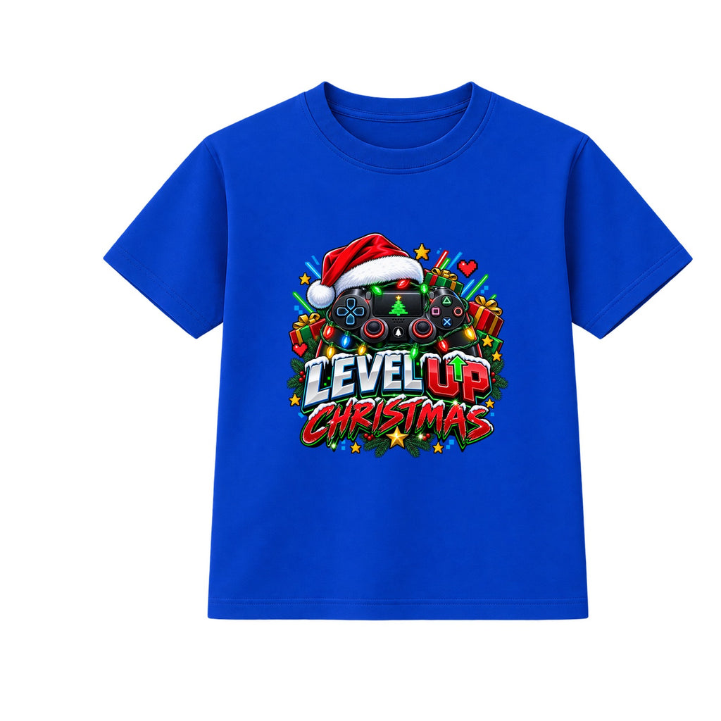 Level Up Christmas adult Christmas t-shirt - Blue
