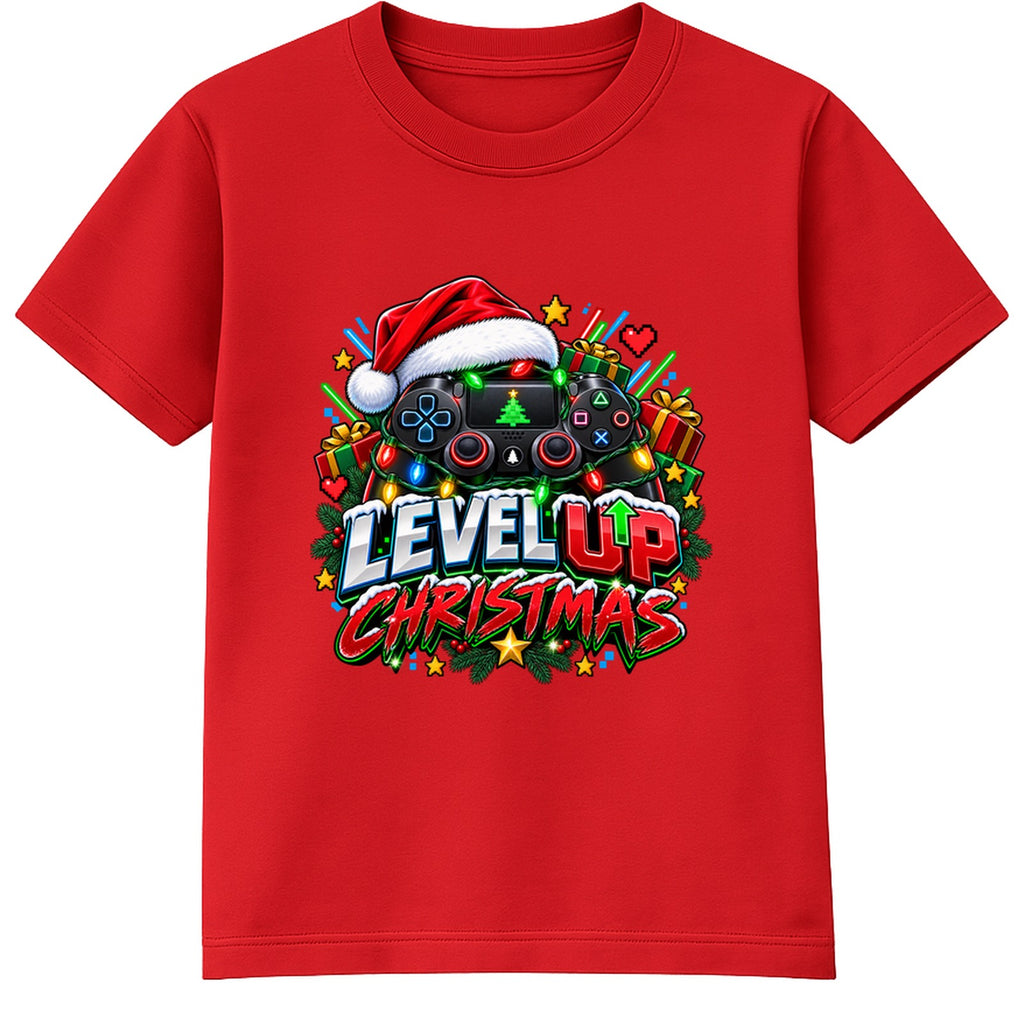 Level Up Christmas adult Christmas t-shirt - Red