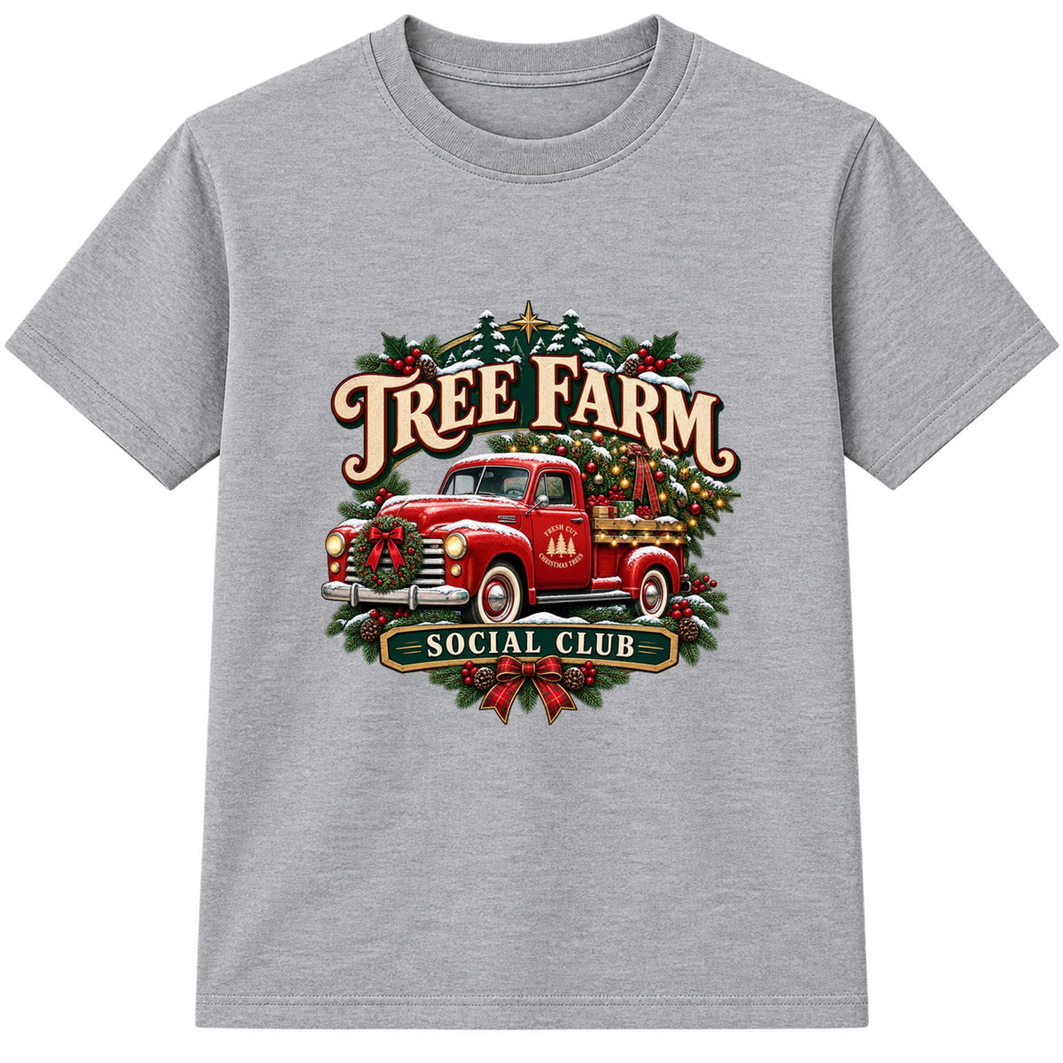Tree Farm Social Club adult Christmas t-shirt - Heather Grey