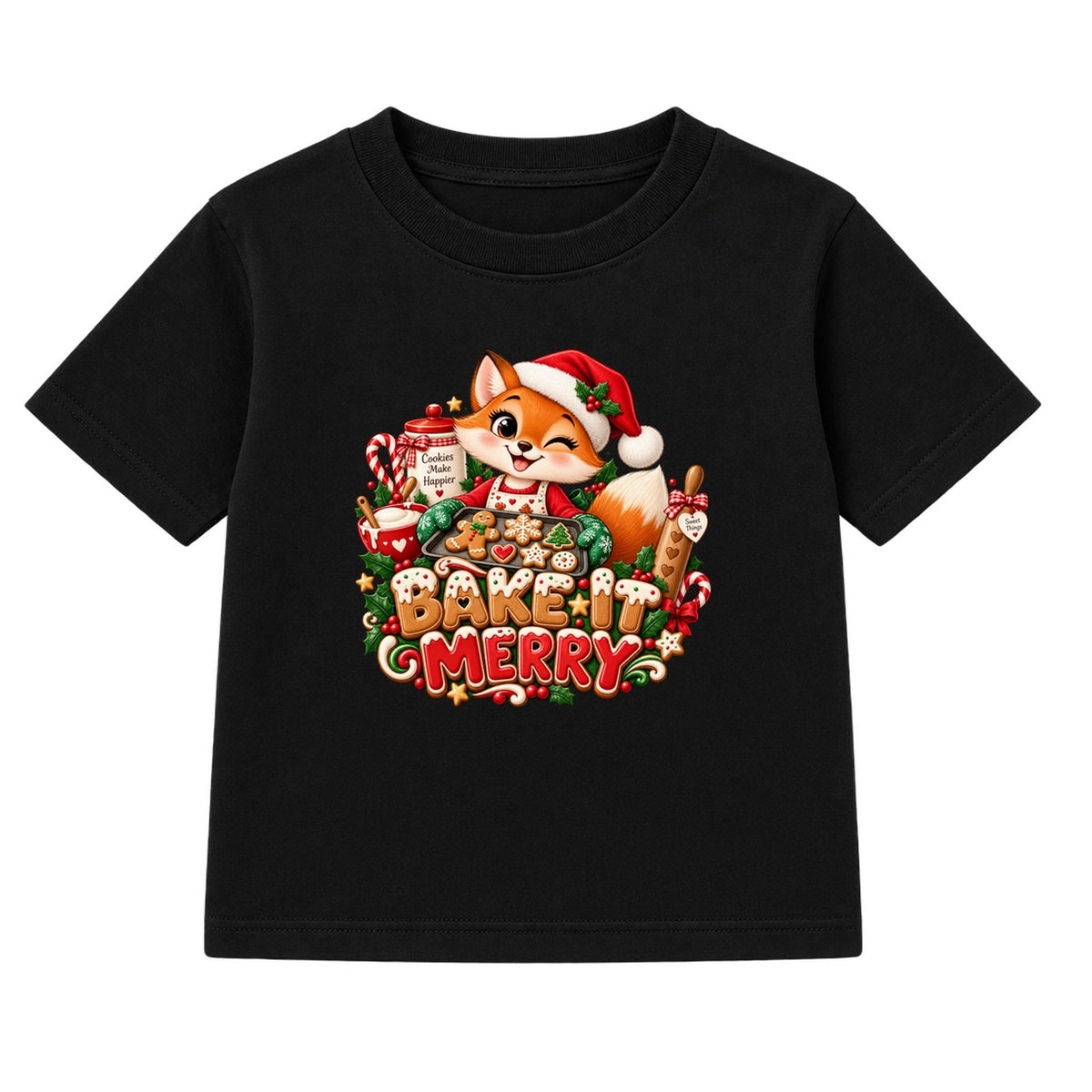 Bake It Merry kids Christmas t-shirt - Black