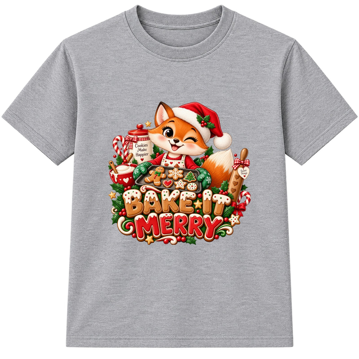 Bake It Merry kids Christmas t-shirt - Heather Grey