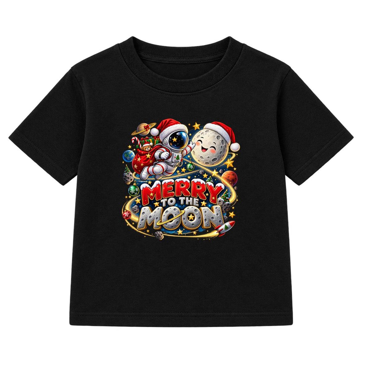 Merry To The Moon kids Christmas t-shirt - Black