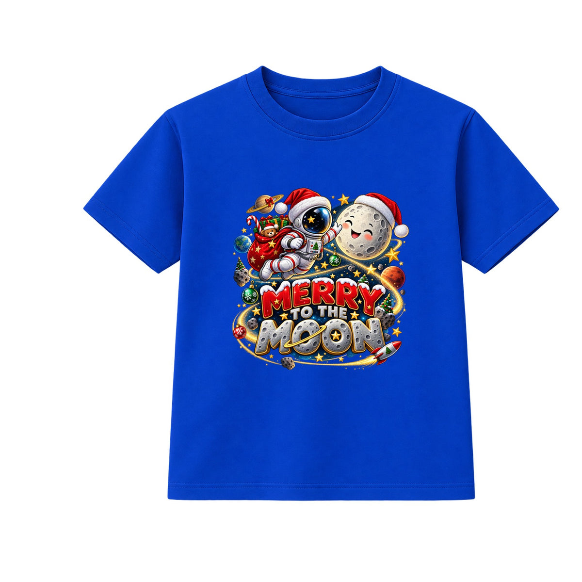Merry To The Moon kids Christmas t-shirt - Blue