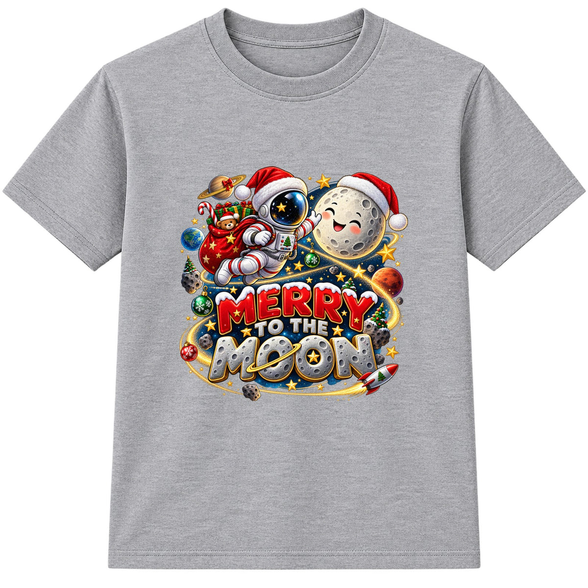 Merry To The Moon kids Christmas t-shirt - Heather Grey