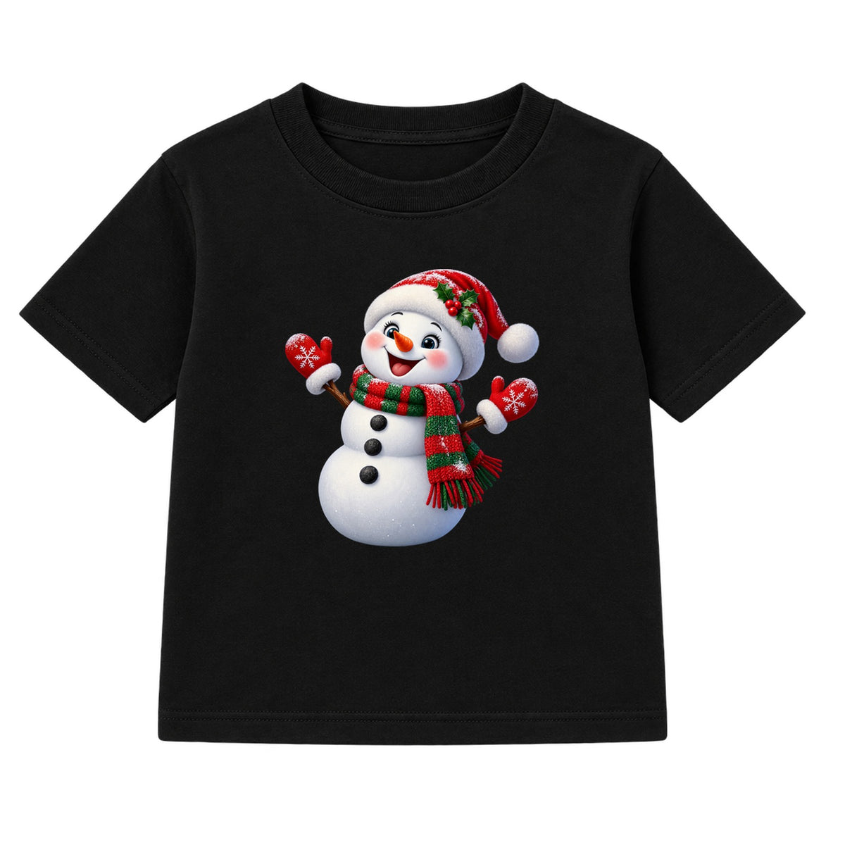 Festive Scarf Snowman kids Christmas t-shirt - Black
