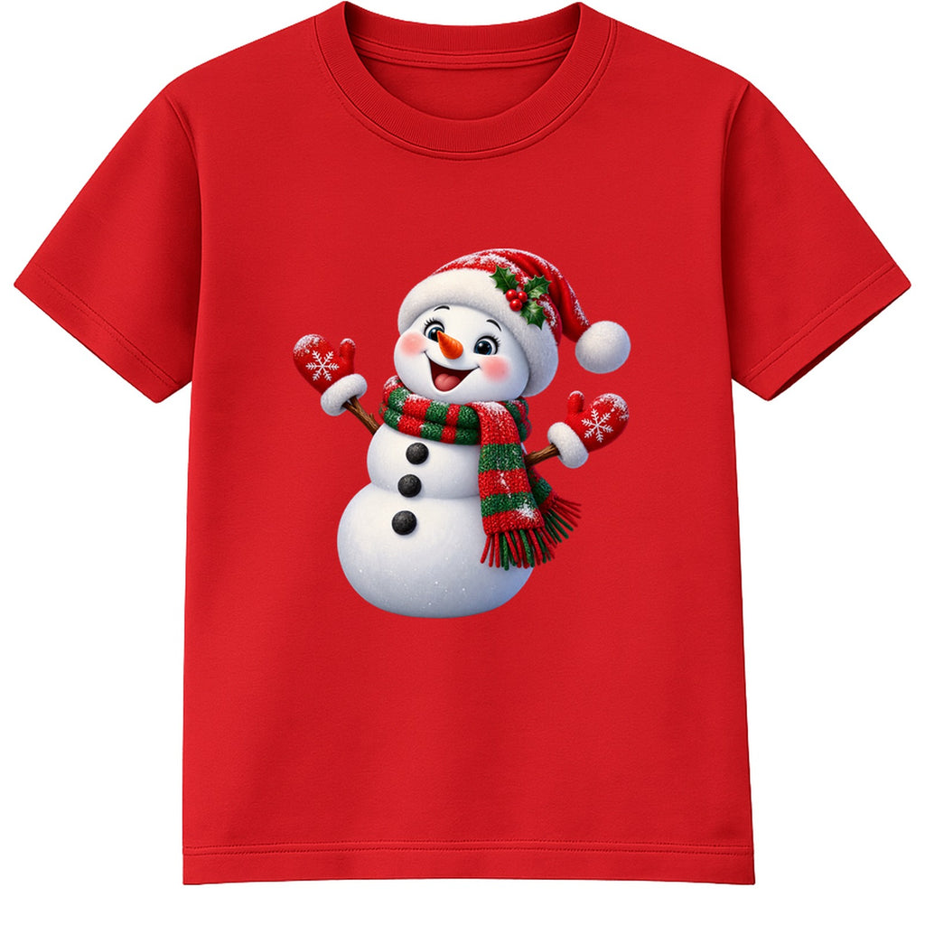 Festive Scarf Snowman kids Christmas t-shirt - Red