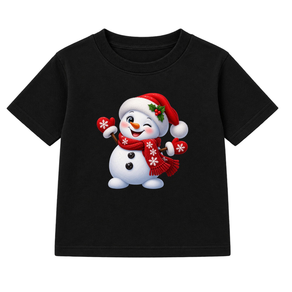 Winking Snowman kids Christmas t-shirt - Black