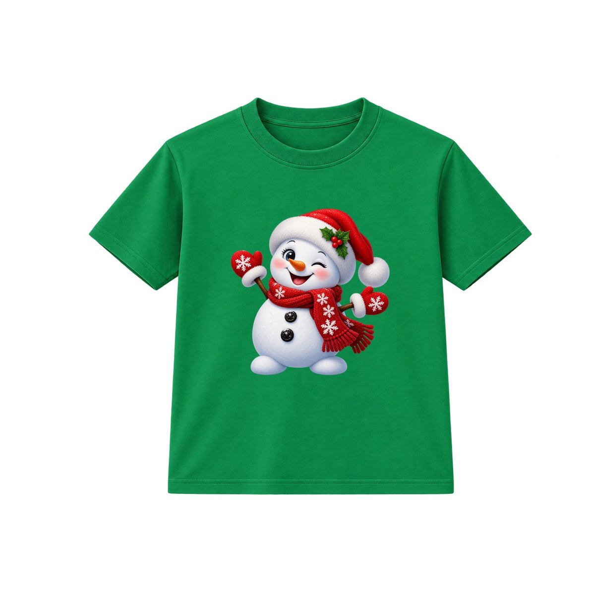 Winking Snowman kids Christmas t-shirt - Green