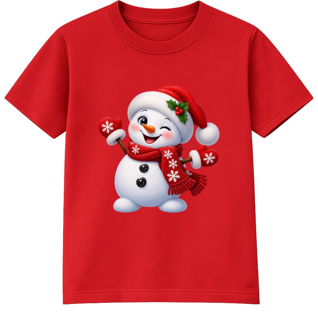 Winking Snowman kids Christmas t-shirt - Red