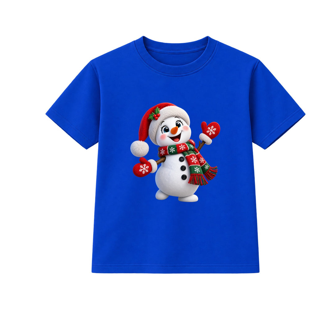 Waving Snowman kids Christmas t-shirt - Blue