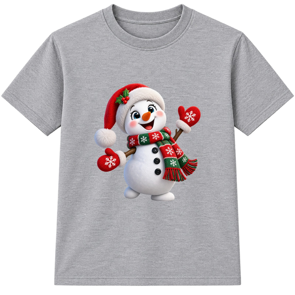 Waving Snowman kids Christmas t-shirt - Heather Grey