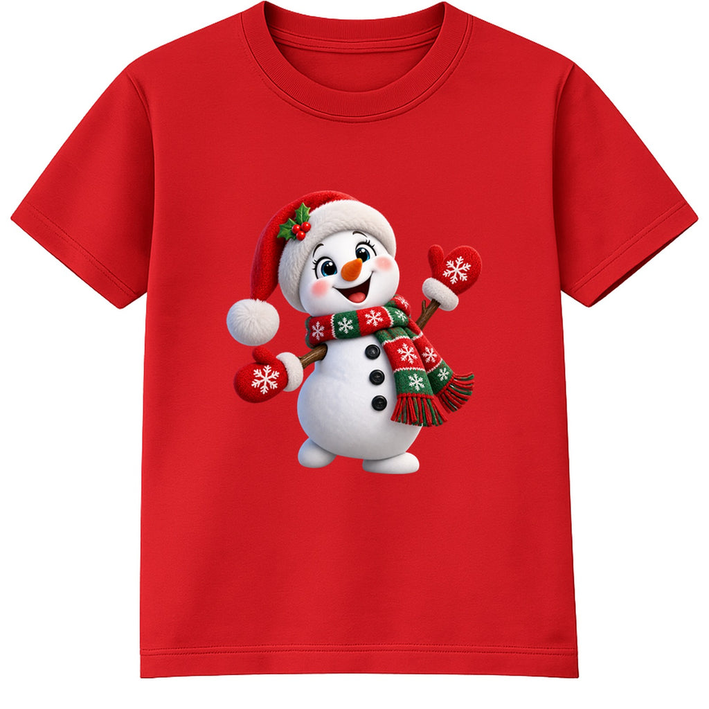 Waving Snowman kids Christmas t-shirt - Red