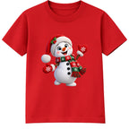 Waving Snowman kids Christmas t-shirt - Red
