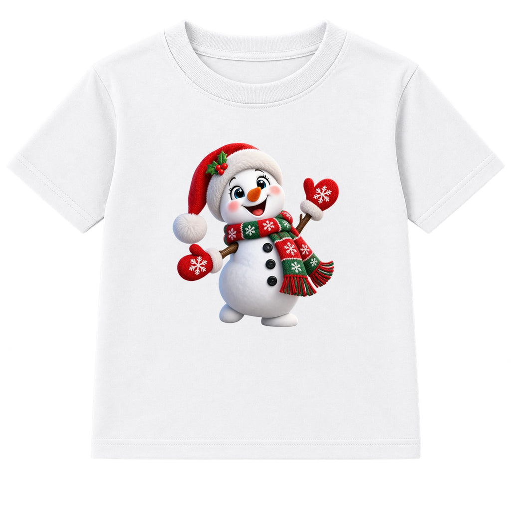 Waving Snowman kids Christmas t-shirt - White