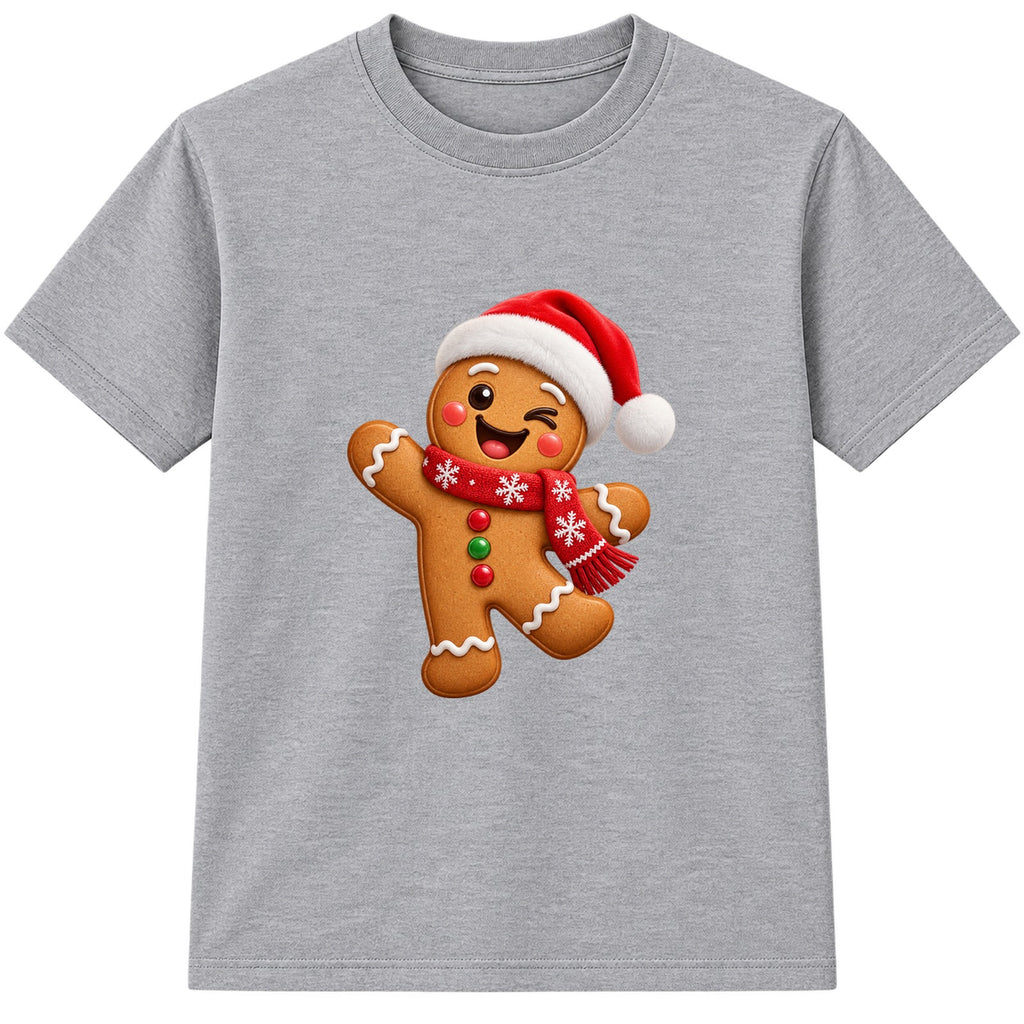 Winking Gingerbread kids Christmas t-shirt - Heather Grey