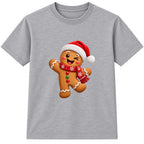 Winking Gingerbread kids Christmas t-shirt - Heather Grey