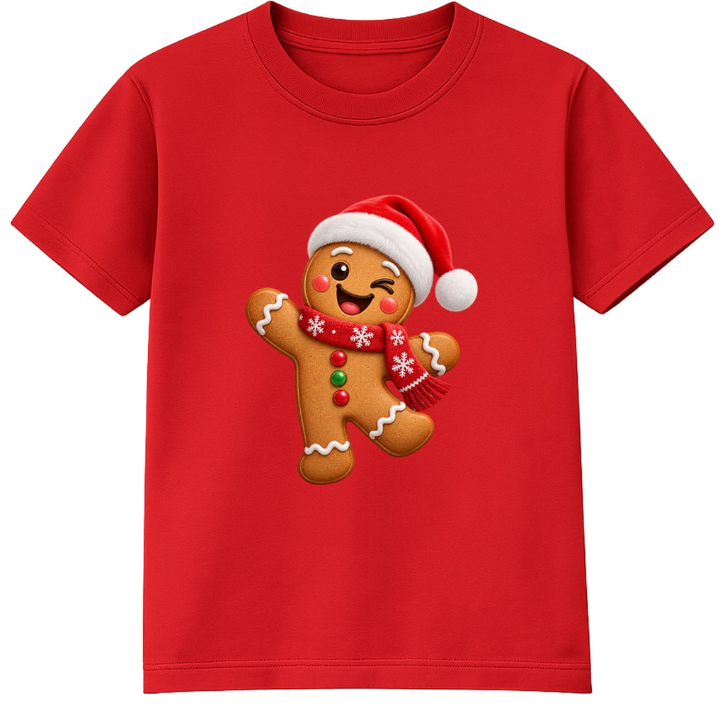 Winking Gingerbread kids Christmas t-shirt - Red