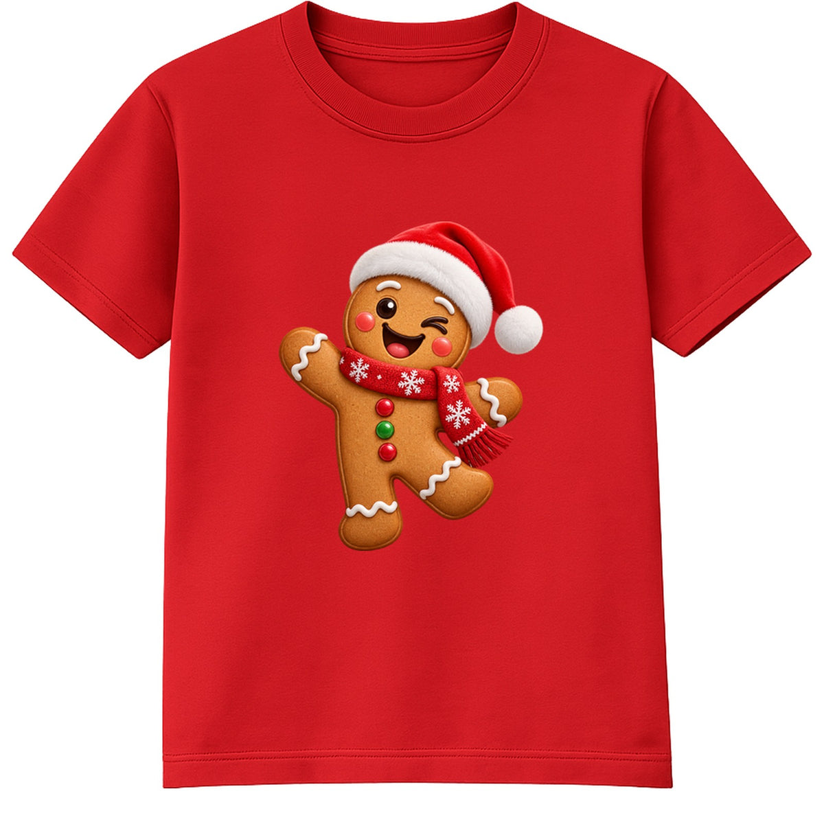Winking Gingerbread kids Christmas t-shirt - Red
