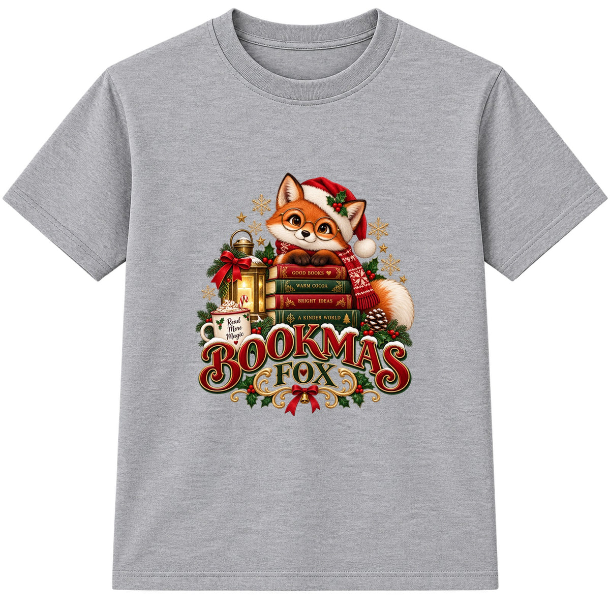 Bookmas Fox kids Christmas t-shirt - Heather Grey