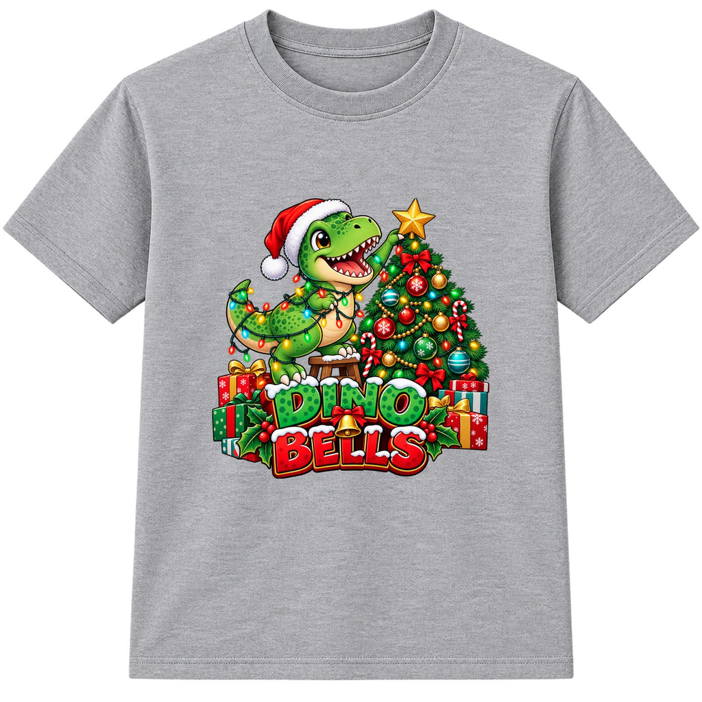 Dino Bells kids Christmas t-shirt - Heather Grey