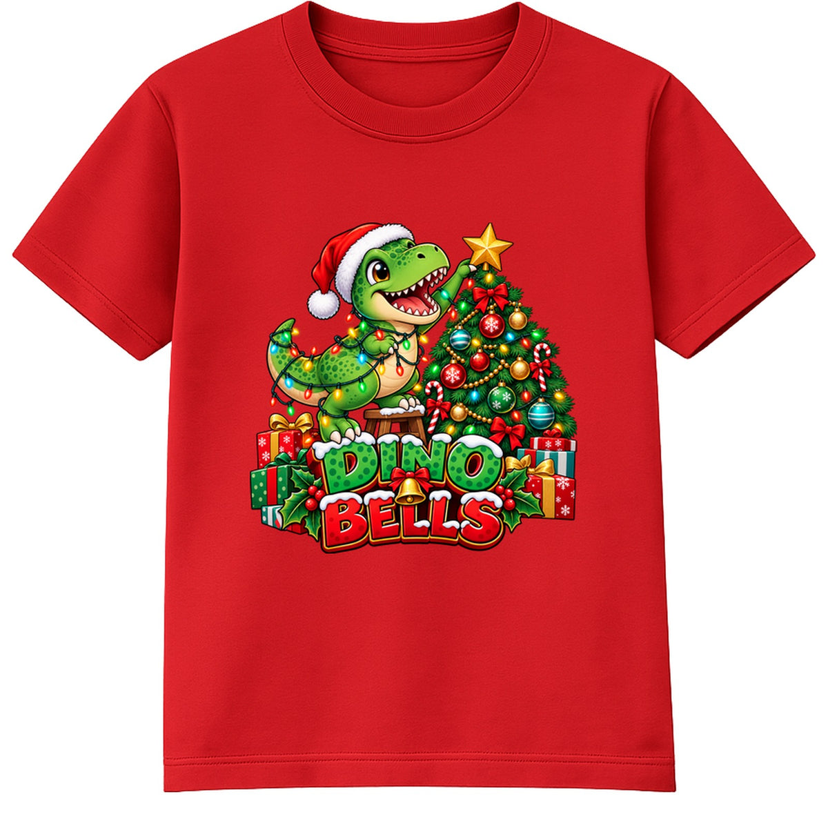Dino Bells kids Christmas t-shirt - Red