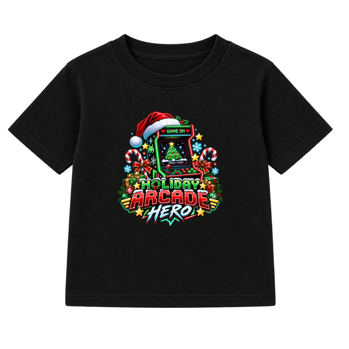 Holiday Arcade Hero adult Christmas t-shirt - Black