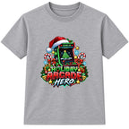 Holiday Arcade Hero adult Christmas t-shirt - Heather Grey