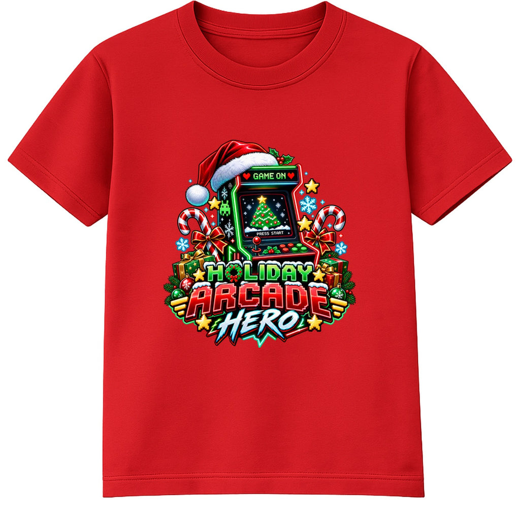 Holiday Arcade Hero adult Christmas t-shirt - Red