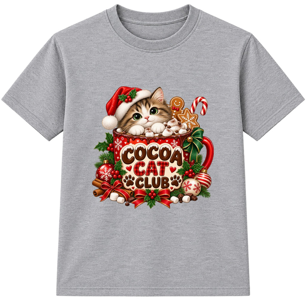 Cocoa Cat Club kids Christmas t-shirt - Heather Grey